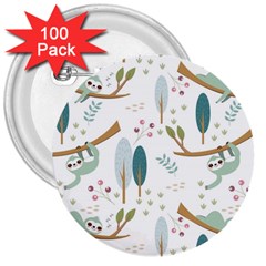 Pattern Sloth Woodland 3  Buttons (100 Pack)  by Hannah976