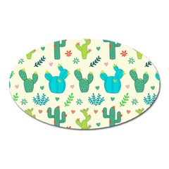 Cactus Succulents Floral Seamless Pattern Oval Magnet by Hannah976