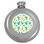 Cactus Succulents Floral Seamless Pattern Round Hip Flask (5 oz) Front