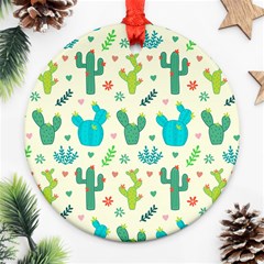 Cactus Succulents Floral Seamless Pattern Round Ornament (two Sides)