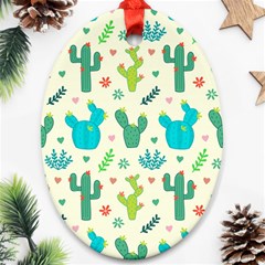 Cactus Succulents Floral Seamless Pattern Oval Ornament (two Sides) by Hannah976