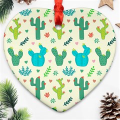 Cactus Succulents Floral Seamless Pattern Heart Ornament (two Sides)