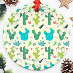 Cactus Succulents Floral Seamless Pattern Ornament (round Filigree)