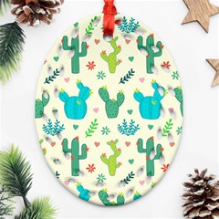 Cactus Succulents Floral Seamless Pattern Oval Filigree Ornament (two Sides)