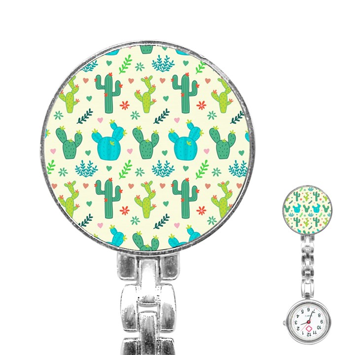 Cactus Succulents Floral Seamless Pattern Stainless Steel Nurses Watch