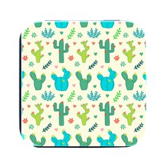 Cactus Succulents Floral Seamless Pattern Square Metal Box (black) by Hannah976