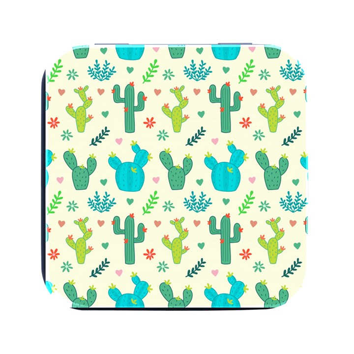 Cactus Succulents Floral Seamless Pattern Square Metal Box (Black)