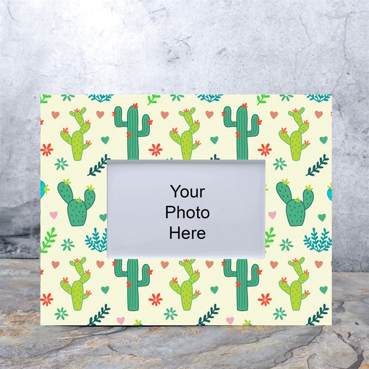 Cactus Succulents Floral Seamless Pattern White Tabletop Photo Frame 4 x6 