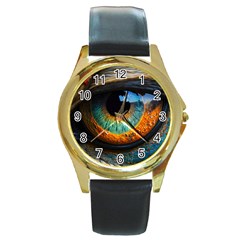 Eye Bird Feathers Vibrant Round Gold Metal Watch by Hannah976