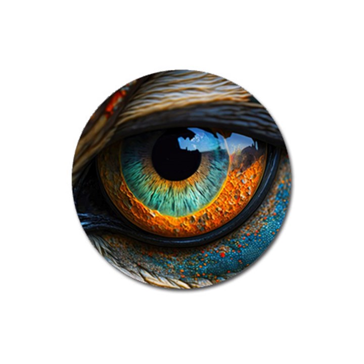 Eye Bird Feathers Vibrant Magnet 3  (Round)