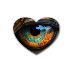 Eye Bird Feathers Vibrant Rubber Heart Coaster (4 Pack) by Hannah976