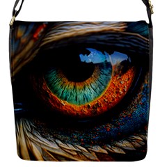 Eye Bird Feathers Vibrant Flap Closure Messenger Bag (s) by Hannah976