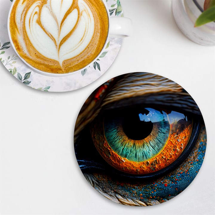 Eye Bird Feathers Vibrant UV Print Round Tile Coaster