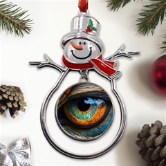 Eye Bird Feathers Vibrant Metal Snowman Ornament