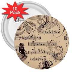 Musical Swirls Ladies 3  Buttons (10 Pack)  by RiverRootz