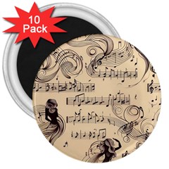 Musical Swirls Ladies 3  Magnets (10 Pack)  by RiverRootz