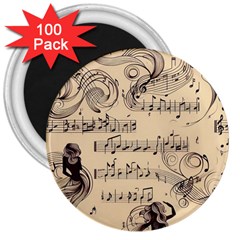 Musical Swirls Ladies 3  Magnets (100 Pack) by RiverRootz