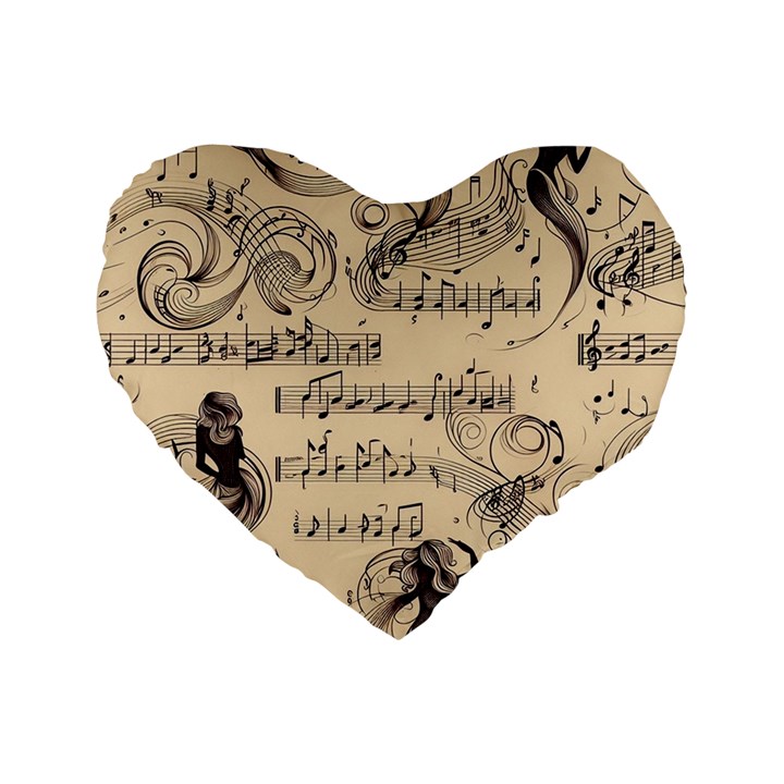 Musical Swirls Ladies Standard 16  Premium Heart Shape Cushions