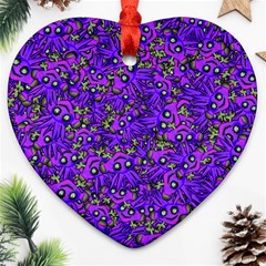 Ugly Funny Monster Bird Illustration Motif Random Pattern Bk Ornament (Heart)