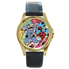 Graffiti Monster Street Theme Round Gold Metal Watch by Bedest