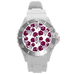 Flowers Pattern Background Nature Round Plastic Sport Watch (L)