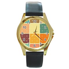 Square Cube Shape Colourful Round Gold Metal Watch by Proyonanggan