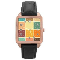 Square Cube Shape Colourful Rose Gold Leather Watch  by Proyonanggan