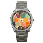 Abstract Hex Hexagon Grid Pattern Honeycomb Sport Metal Watch Front