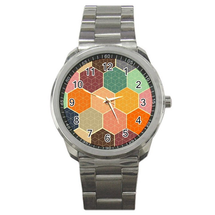 Abstract Hex Hexagon Grid Pattern Honeycomb Sport Metal Watch