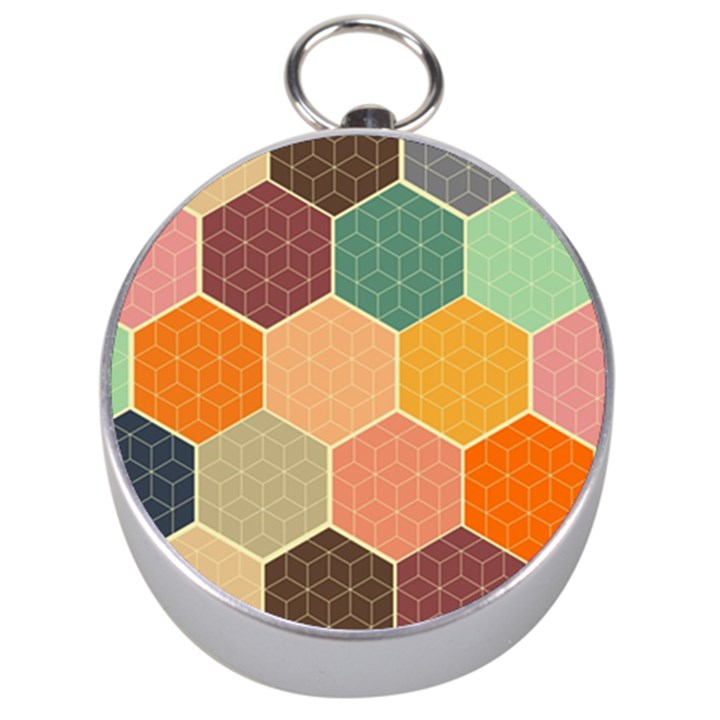 Abstract Hex Hexagon Grid Pattern Honeycomb Silver Compasses