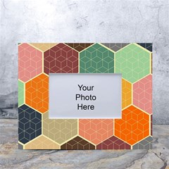 Abstract Hex Hexagon Grid Pattern Honeycomb White Tabletop Photo Frame 4 x6  by Proyonanggan