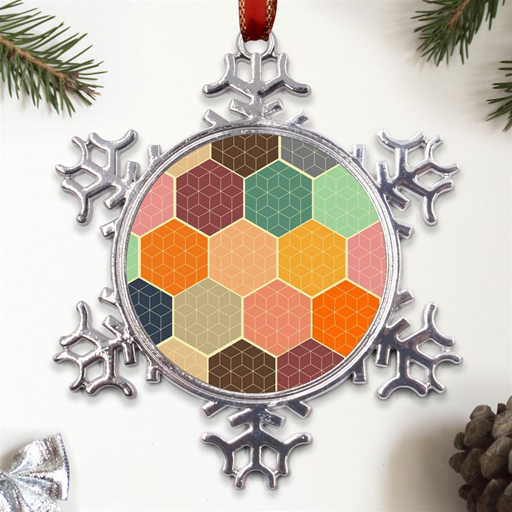 Abstract Hex Hexagon Grid Pattern Honeycomb Metal Large Snowflake Ornament