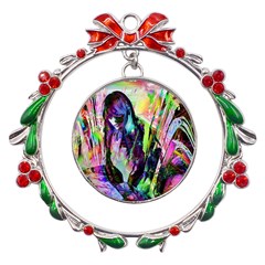 In Orbit Prismatic Metal X mas Wreath Ribbon Ornament by MRNStudios