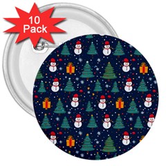 Snow Snowman Tree Christmas Tree 3  Buttons (10 Pack)  by Ravend