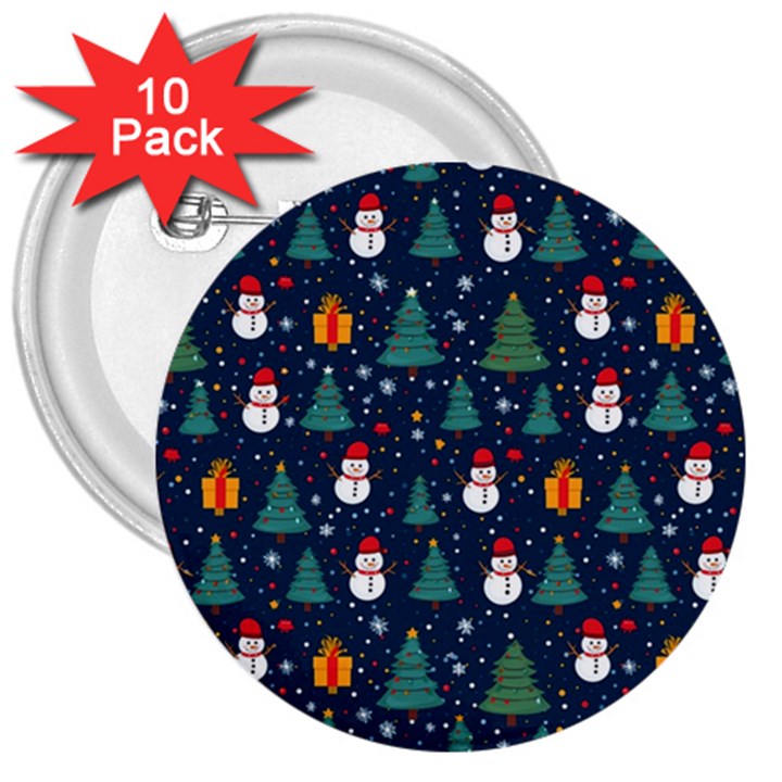 Snow Snowman Tree Christmas Tree 3  Buttons (10 pack) 