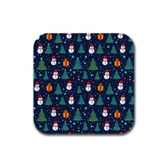 Snow Snowman Tree Christmas Tree Rubber Square Coaster (4 Pack) by Ravend