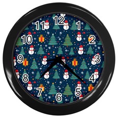 Snow Snowman Tree Christmas Tree Wall Clock (black) by Ravend