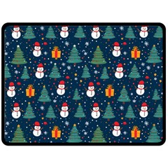 Snow Snowman Tree Christmas Tree Fleece Blanket (large) by Ravend