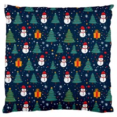 Snow Snowman Tree Christmas Tree Large Cushion Case (two Sides) by Ravend