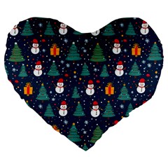 Snow Snowman Tree Christmas Tree Large 19  Premium Heart Shape Cushions by Ravend