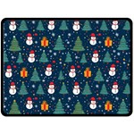 Snow Snowman Tree Christmas Tree Two Sides Fleece Blanket (Large) 80 x60  Blanket Back