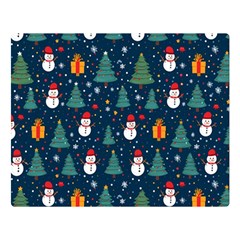 Snow Snowman Tree Christmas Tree Two Sides Premium Plush Fleece Blanket (large) by Ravend