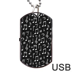 Chalk Music Notes Signs Seamless Pattern Dog Tag Usb Flash (two Sides) by Ravend