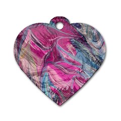 Fuchsia Waves Dog Tag Heart (two Sides) by kaleidomarblingart