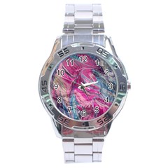 Fuchsia Waves Stainless Steel Analogue Watch by kaleidomarblingart