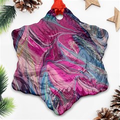 Fuchsia Waves Snowflake Ornament (two Sides) by kaleidomarblingart