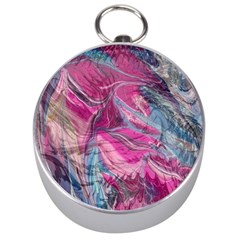 Fuchsia Waves Silver Compasses by kaleidomarblingart