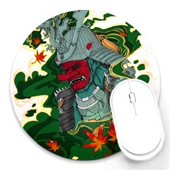 Armor Japan Maple Leaves Samurai Mask Cut Round Mousepad by Ndabl3x