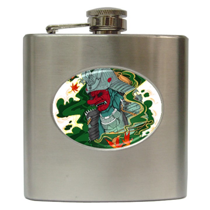 Armor Japan Maple Leaves Samurai Mask Cut Hip Flask (6 oz)