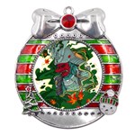 Armor Japan Maple Leaves Samurai Mask Cut Metal X Mas Ribbon With Red Crystal Round Ornament Front